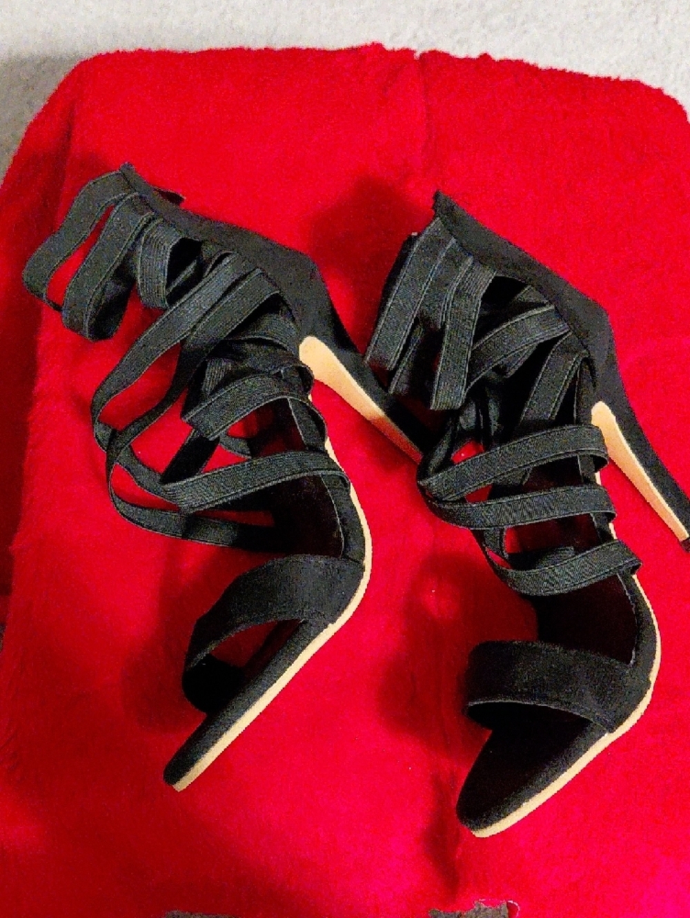 Black Strappy High Heel Sandals - Women